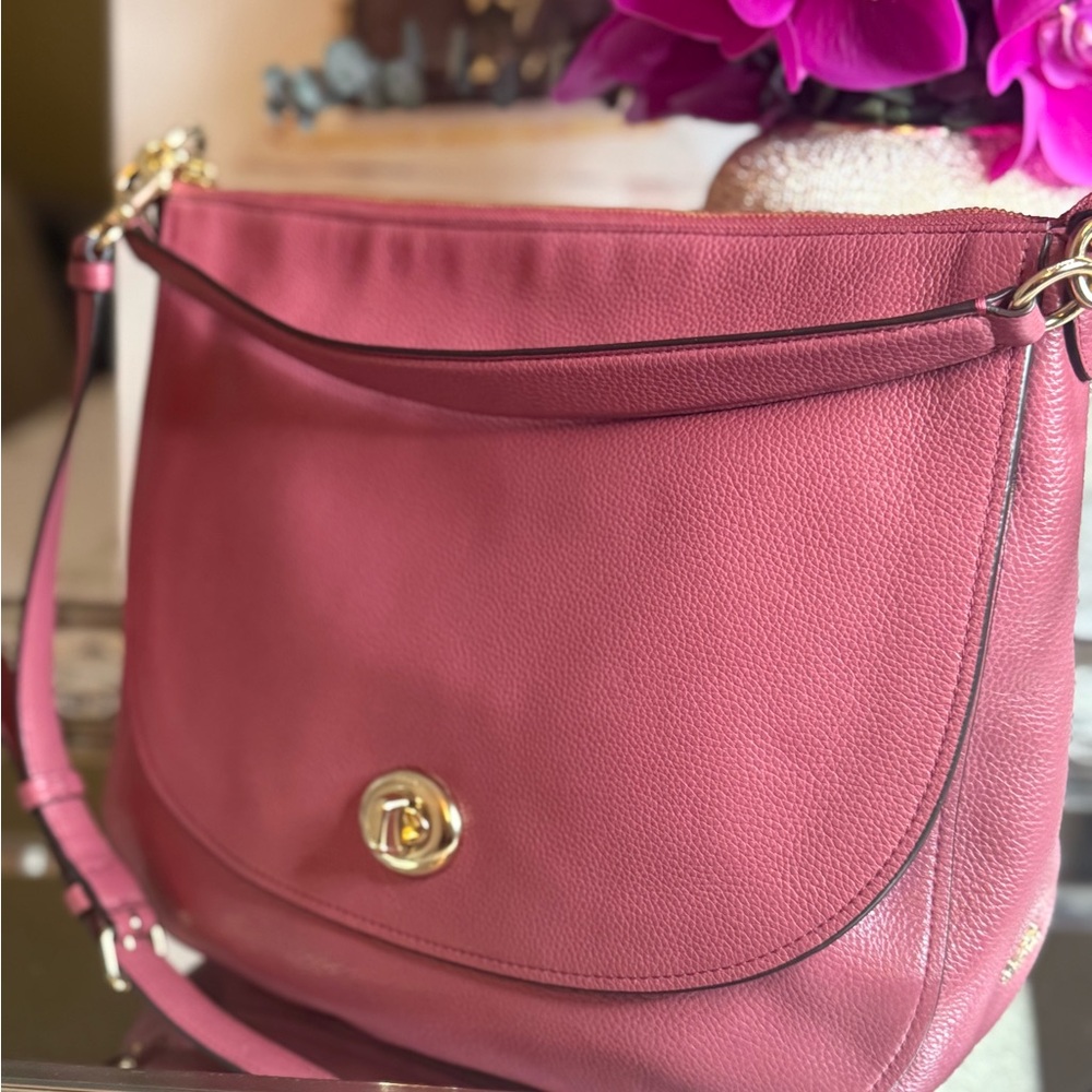 Coach Pink Leather Shoulder Bag with Gold Accents